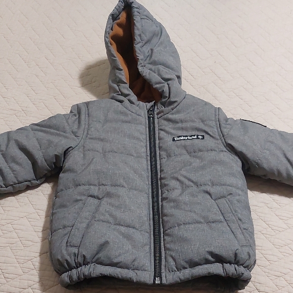 Timberland Gray Puffer Jacket with Hood - Picture 1 of 10